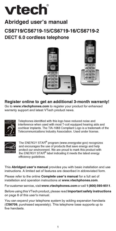 Vtech CareLine SN6197 User Manual (17 pages) DECT 6. . Vtech phone manual